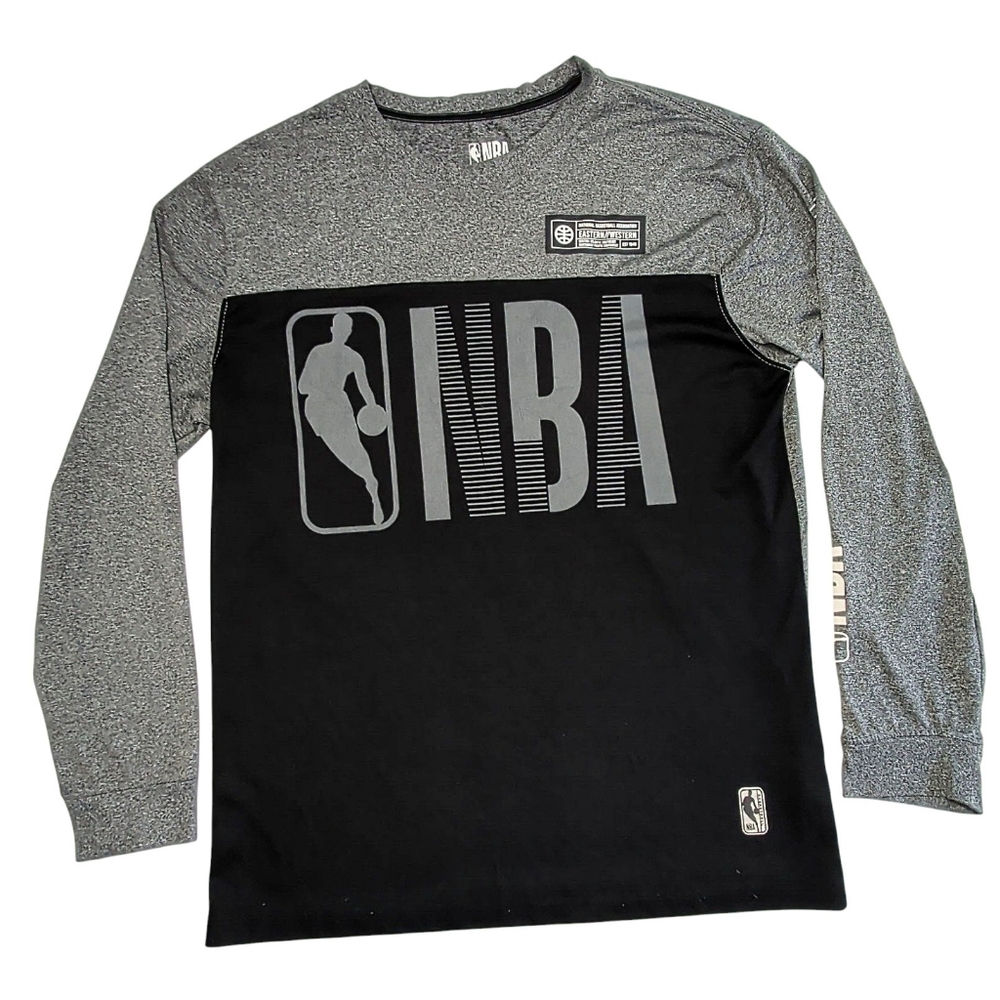 NBA Men's Large Long Sleeve T-Shirt Gray Black Eastern Western Graphic Tee